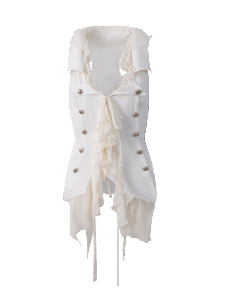 Patchwork Chiffon Jellyfish Ruffle Slim-Fit Vintage Suit Vest【s0000017165】