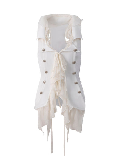 Patchwork Chiffon Jellyfish Ruffle Slim-Fit Vintage Suit Vest【s0000017165】