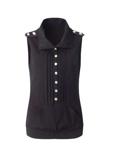 High Neck 2way Metal Buckle Epaulettes Sleeveless Sweatshirt【s0000017166】
