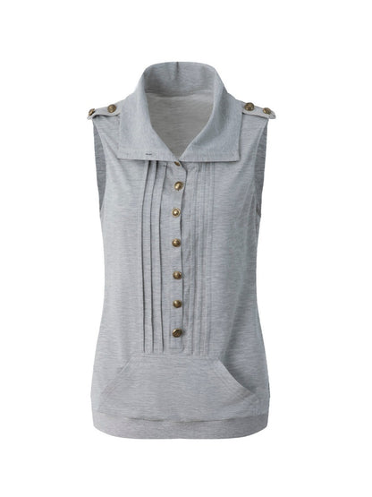 High Neck 2way Metal Buckle Epaulettes Sleeveless Sweatshirt【s0000017166】