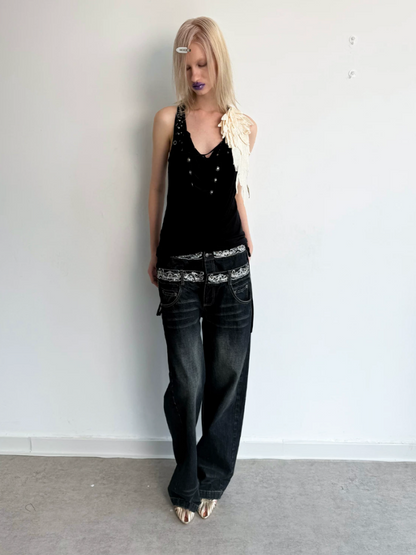 Deconstructed Metal Fringe Halter Pleats Backless Camisole【s0000017167】