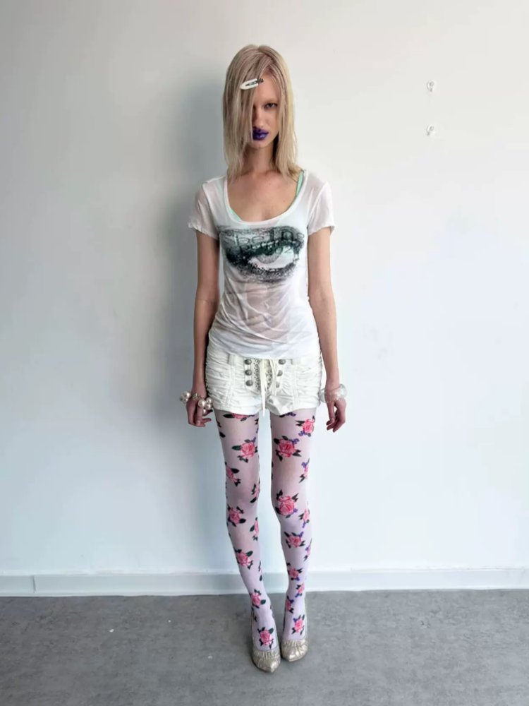 Scoop Neck Millennium Vision Print Slim Fit T-Shirt【s0000017168】