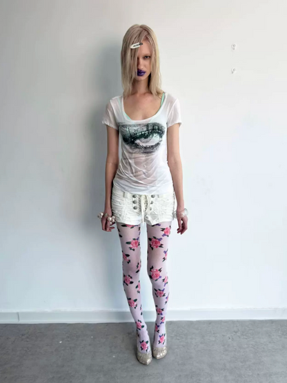 Scoop Neck Millennium Vision Print Slim Fit T-Shirt【s0000017168】