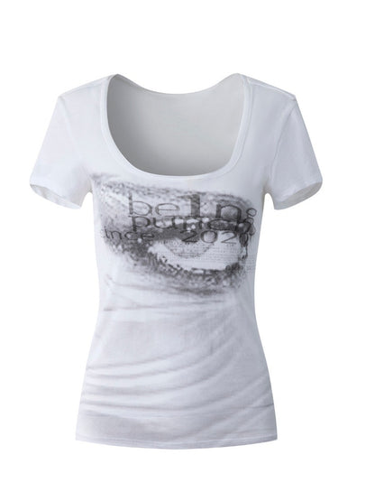 Scoop Neck Millennium Vision Print Slim Fit T-Shirt【s0000017168】