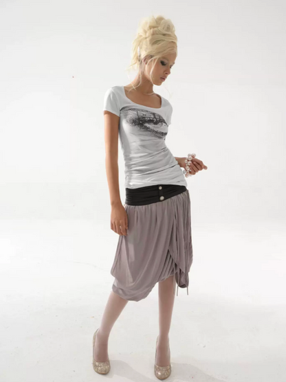 Scoop Neck Millennium Vision Print Slim Fit T-Shirt【s0000017168】