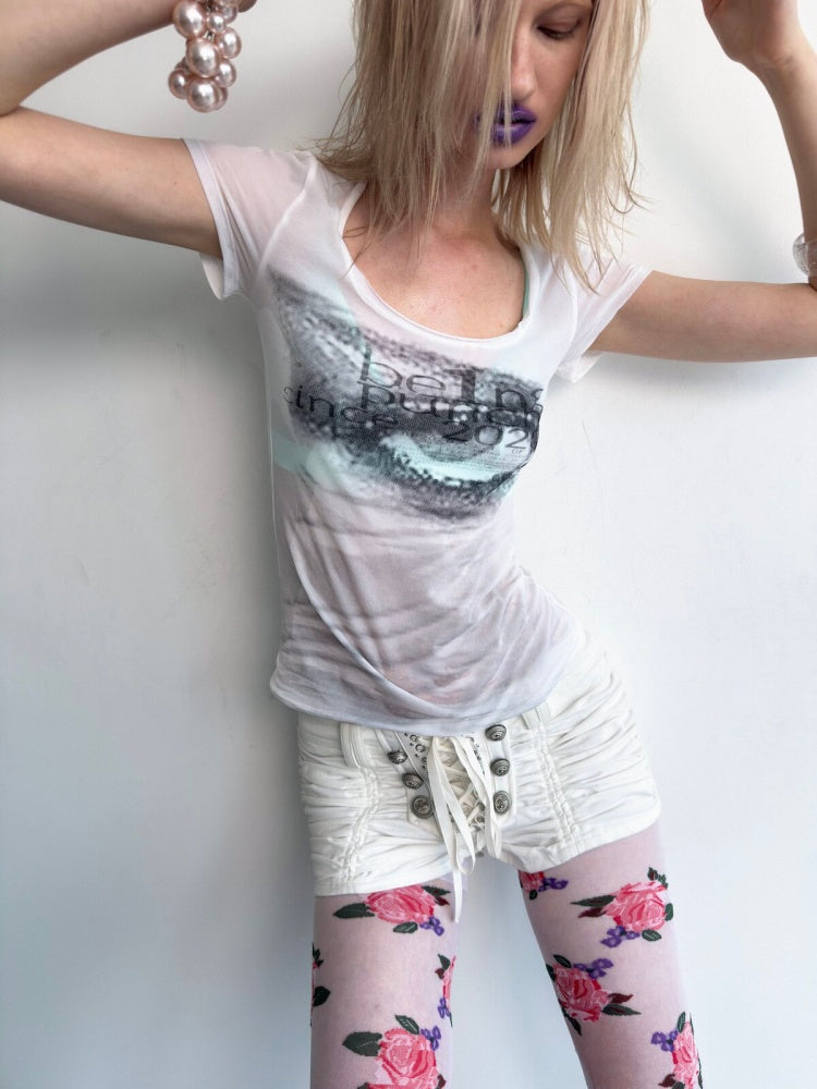Scoop Neck Millennium Vision Print Slim Fit T-Shirt【s0000017168】
