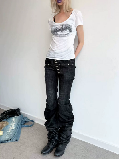 Scoop Neck Millennium Vision Print Slim Fit T-Shirt【s0000017168】