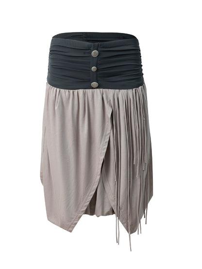 Low-Waist Wide-Pleated Waistband Knit Tassel Midi-Length Tulip Skirt【s0000017170】