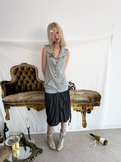 Low-Waist Wide-Pleated Waistband Knit Tassel Midi-Length Tulip Skirt【s0000017170】