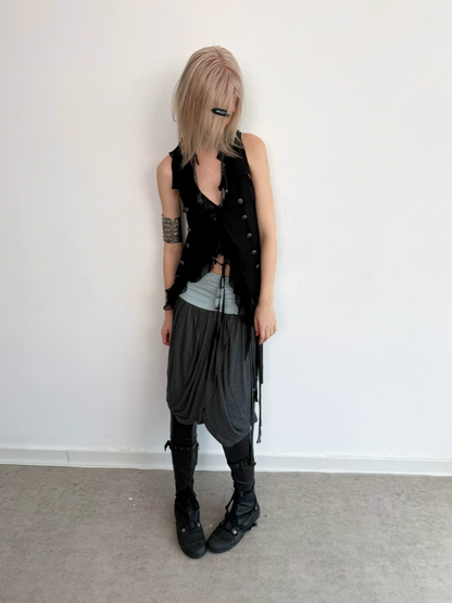Low-Waist Wide-Pleated Waistband Knit Tassel Midi-Length Tulip Skirt【s0000017170】