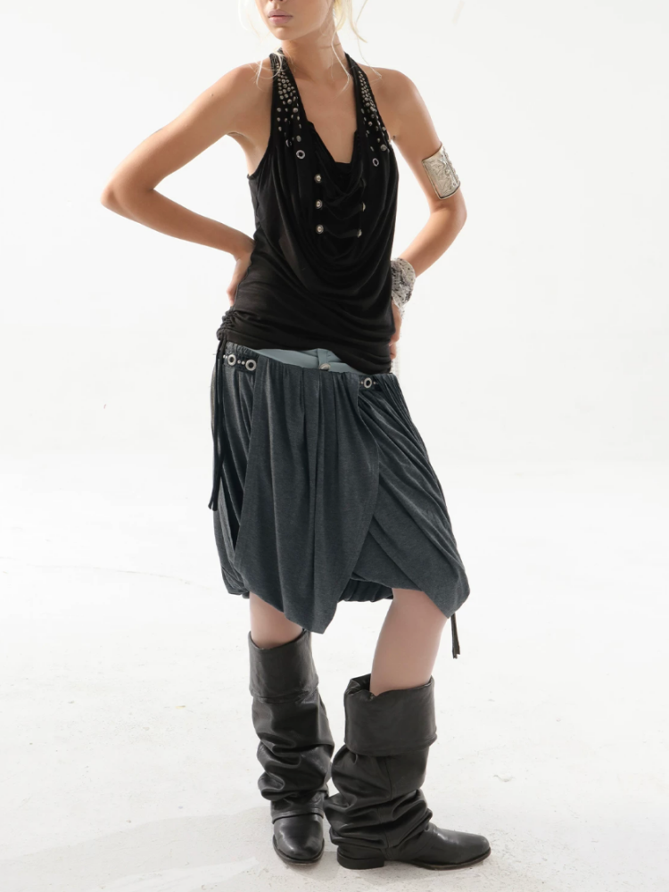 Low-Waist Wide-Pleated Waistband Knit Tassel Midi-Length Tulip Skirt【s0000017170】