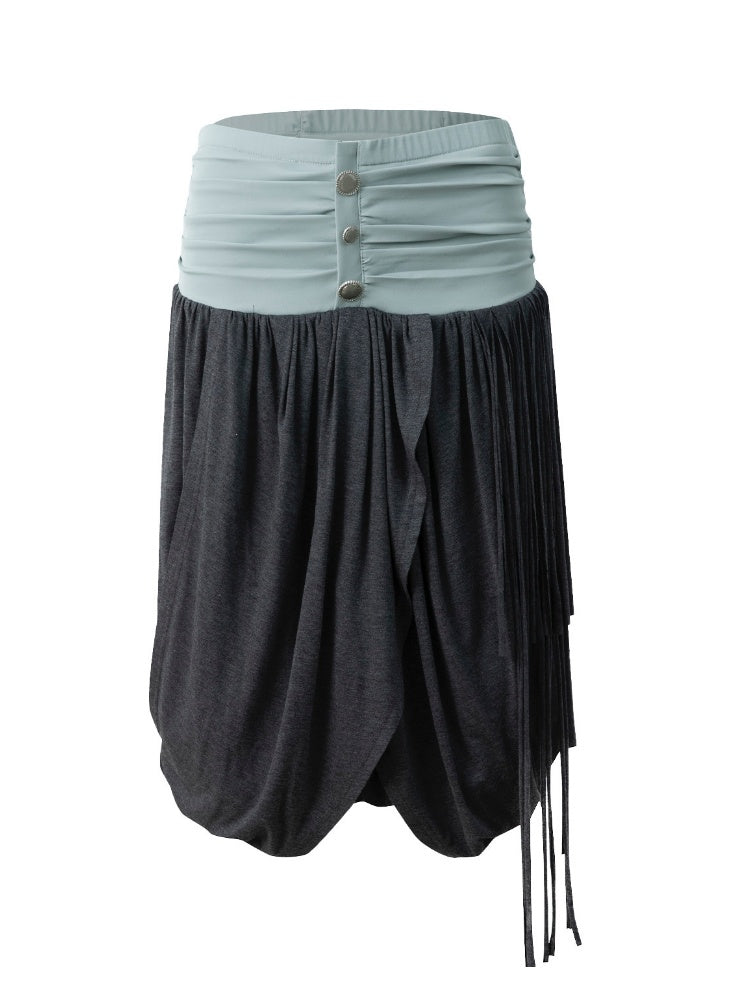 Low-Waist Wide-Pleated Waistband Knit Tassel Midi-Length Tulip Skirt【s0000017170】
