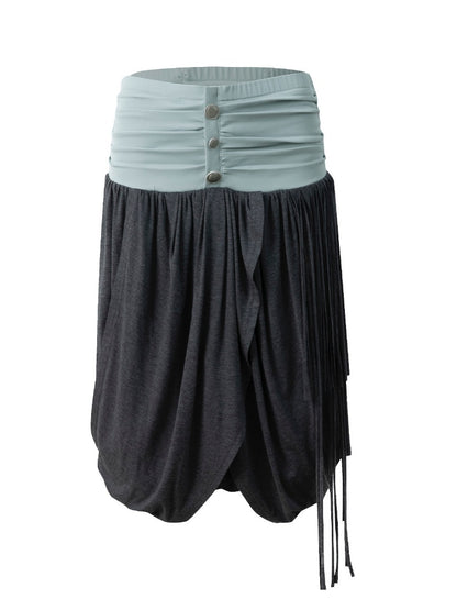 Low-Waist Wide-Pleated Waistband Knit Tassel Midi-Length Tulip Skirt【s0000017170】