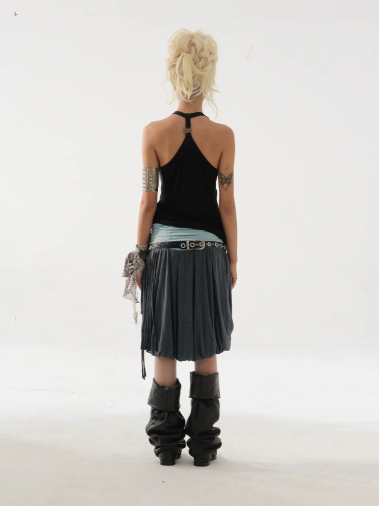 Low-Waist Wide-Pleated Waistband Knit Tassel Midi-Length Tulip Skirt【s0000017170】