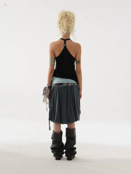 Low-Waist Wide-Pleated Waistband Knit Tassel Midi-Length Tulip Skirt【s0000017170】