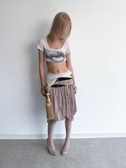 Low-Waist Wide-Pleated Waistband Knit Tassel Midi-Length Tulip Skirt【s0000017170】