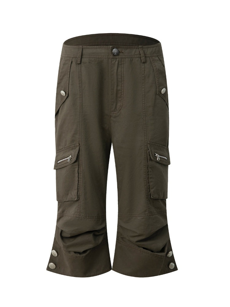 Washed Distressed Slightly Flared Utility Pocket Cropped Pants【s0000017171】