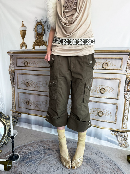 Washed Distressed Slightly Flared Utility Pocket Cropped Pants【s0000017171】