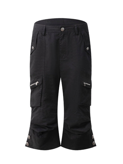 Washed Distressed Slightly Flared Utility Pocket Cropped Pants【s0000017171】