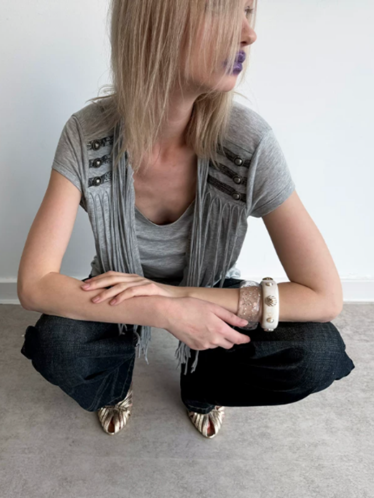 Double-Waist Sequin Embroidery Distressed Low-Rise Jeans【s0000017172】