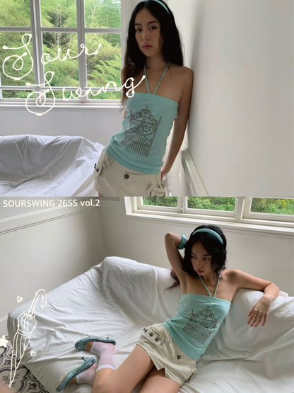Tint Print Magic Gate Halter Neck Bandeau Mint Green【s0000017173】