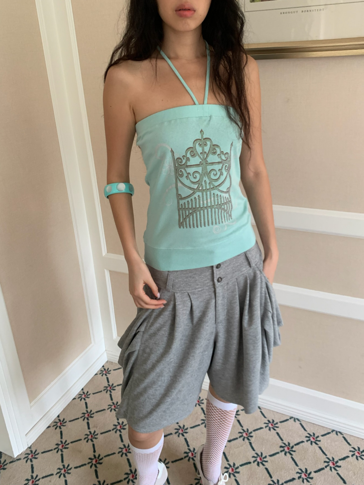 Tint Print Magic Gate Halter Neck Bandeau Mint Green【s0000017173】