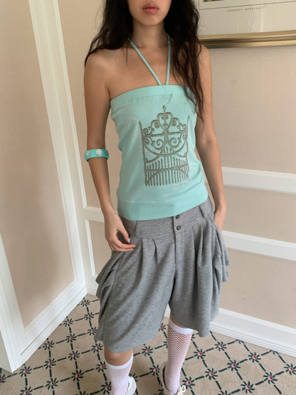 Tint Print Magic Gate Halter Neck Bandeau Mint Green【s0000017173】