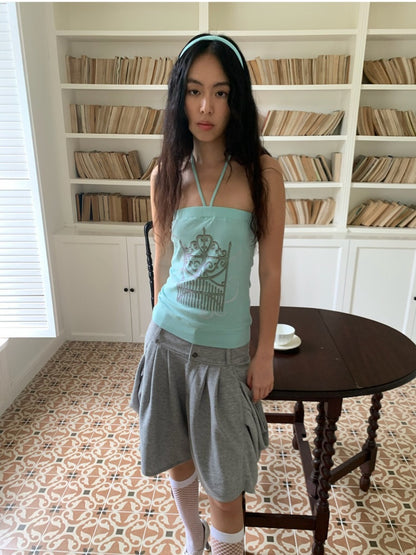 Tint Print Magic Gate Halter Neck Bandeau Mint Green【s0000017173】