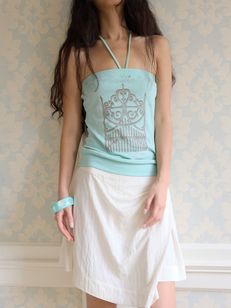 Tint Print Magic Gate Halter Neck Bandeau Mint Green【s0000017173】