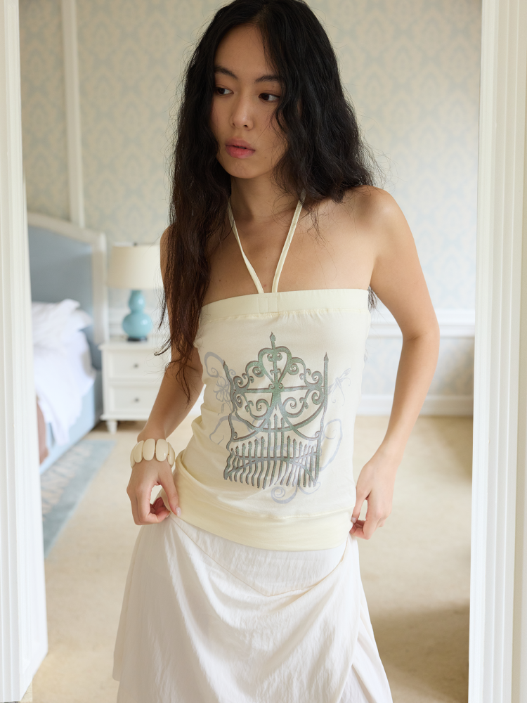 Tint Print Magic Gate Halter Neck Bandeau Milky Yellow【s0000017174】
