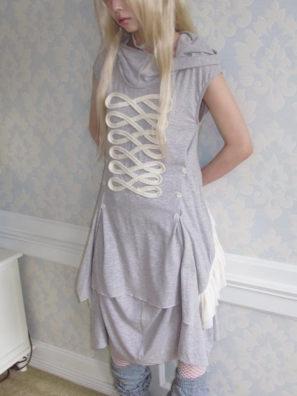 Irregular Hem Deconstructed Mesh Patchwork Webbing Hoodie【s0000017175】