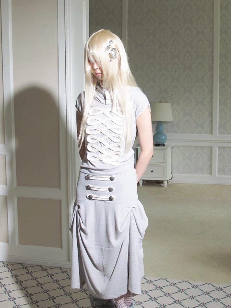 Deconstructed Irregular Mid-Rise Metal Buttoned Skirt【s0000017176】