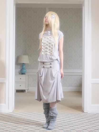Deconstructed Irregular Mid-Rise Metal Buttoned Skirt【s0000017176】