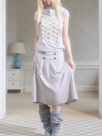 Deconstructed Irregular Mid-Rise Metal Buttoned Skirt【s0000017176】