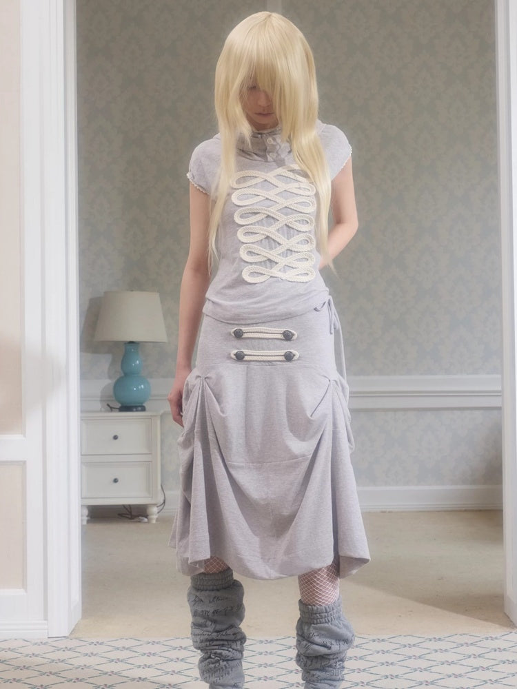 Deconstructed Irregular Mid-Rise Metal Buttoned Skirt【s0000017176】