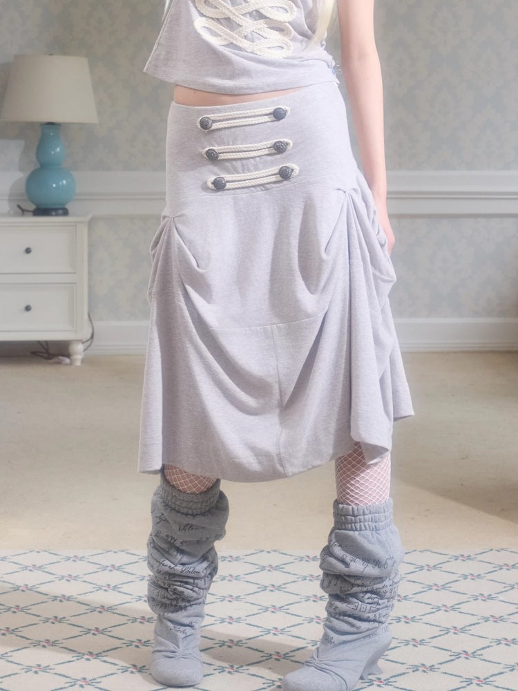 Deconstructed Irregular Mid-Rise Metal Buttoned Skirt【s0000017176】