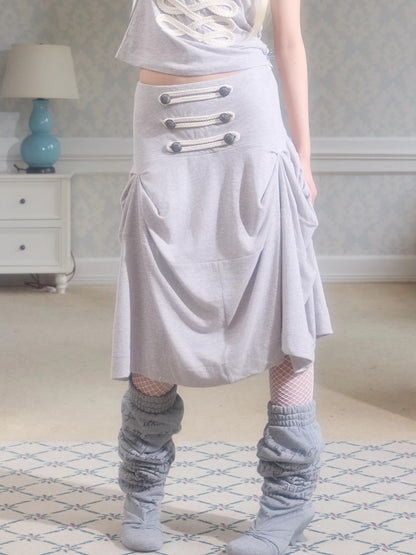 Deconstructed Irregular Mid-Rise Metal Buttoned Skirt【s0000017176】