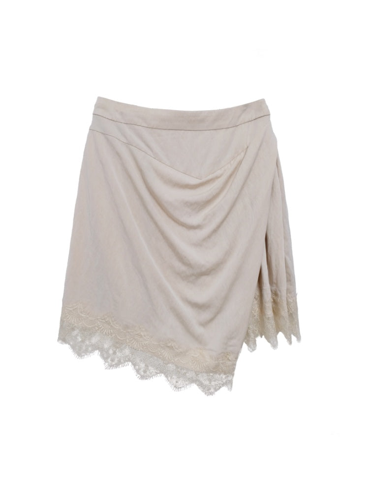 Irregular Matte Textured Lace Pleated A-Line Slit Skirt【s0000017177】