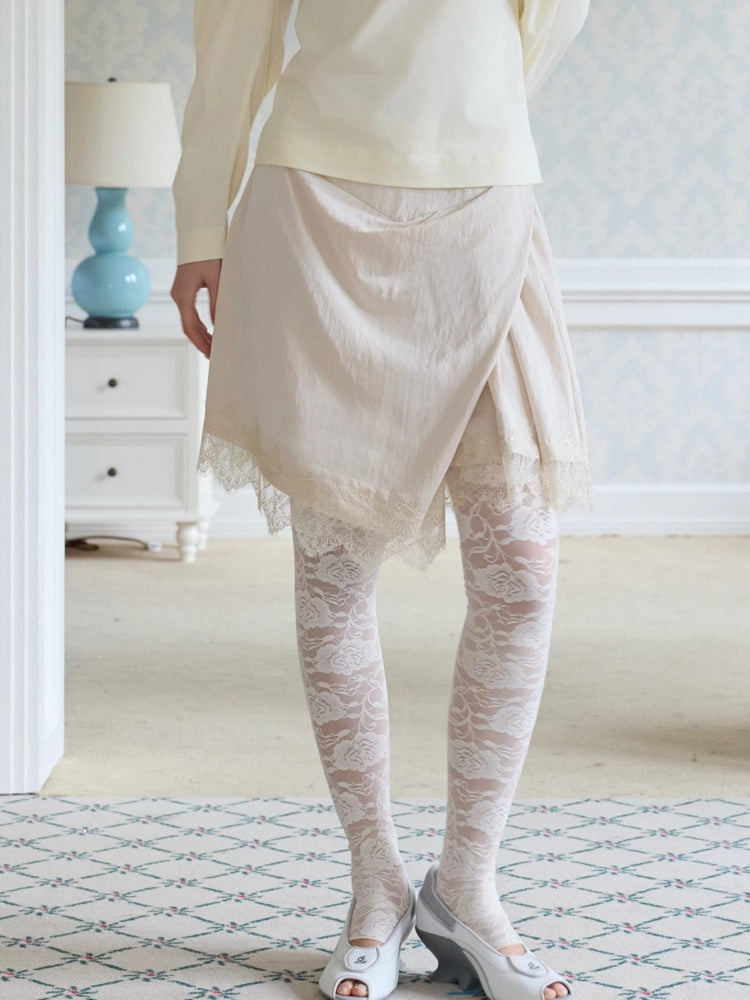 Irregular Matte Textured Lace Pleated A-Line Slit Skirt【s0000017177】
