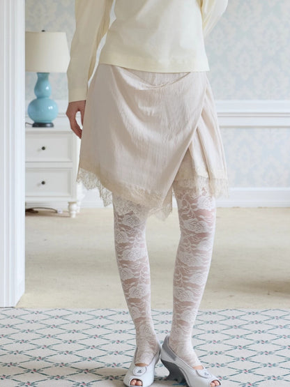 Irregular Matte Textured Lace Pleated A-Line Slit Skirt【s0000017177】