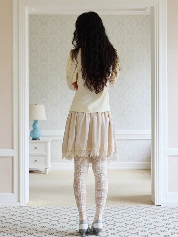Irregular Matte Textured Lace Pleated A-Line Slit Skirt【s0000017177】