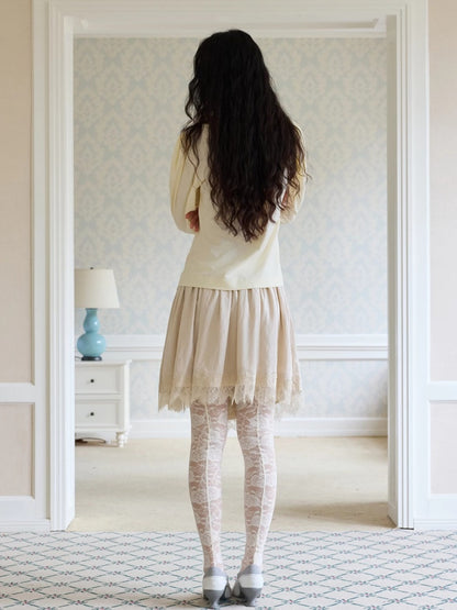 Irregular Matte Textured Lace Pleated A-Line Slit Skirt【s0000017177】