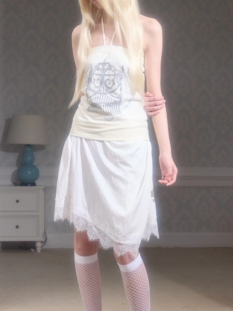 Irregular Matte Textured Lace Pleated A-Line Slit Skirt【s0000017177】