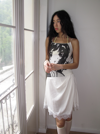 Irregular Matte Textured Lace Pleated A-Line Slit Skirt【s0000017177】