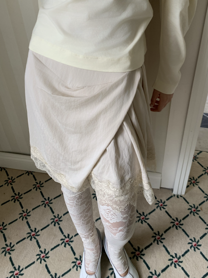 Irregular Matte Textured Lace Pleated A-Line Slit Skirt【s0000017177】