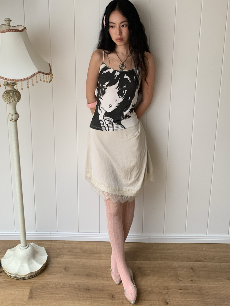 Irregular Matte Textured Lace Pleated A-Line Slit Skirt【s0000017177】