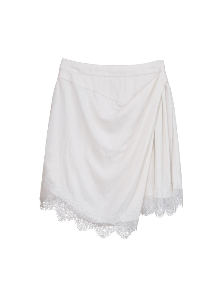 Irregular Matte Textured Lace Pleated A-Line Slit Skirt【s0000017177】
