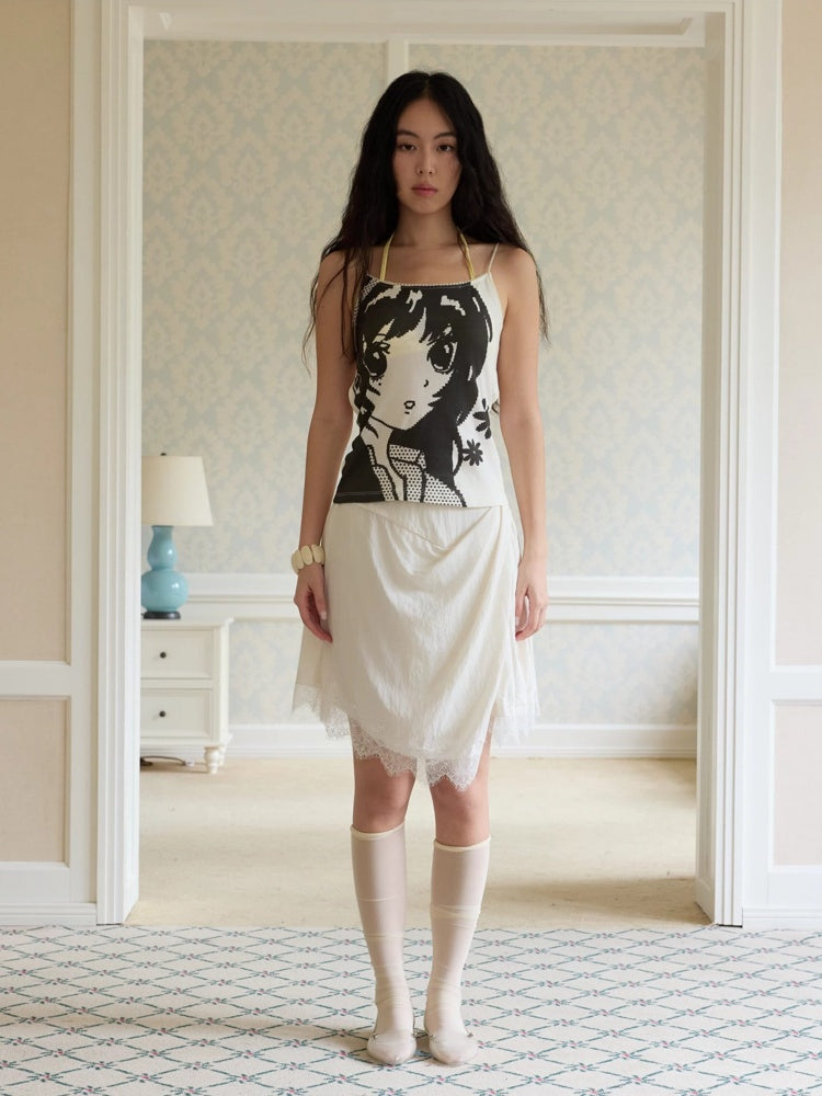 Irregular Matte Textured Lace Pleated A-Line Slit Skirt【s0000017177】