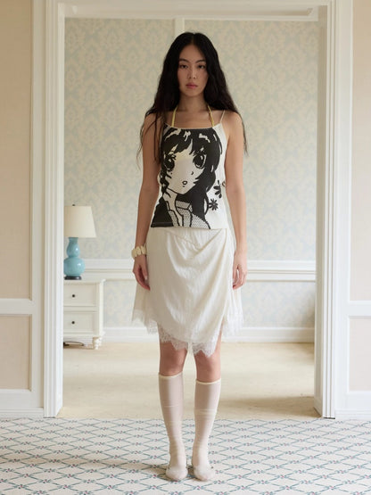 Irregular Matte Textured Lace Pleated A-Line Slit Skirt【s0000017177】