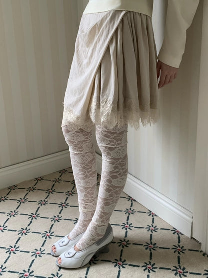 Irregular Matte Textured Lace Pleated A-Line Slit Skirt【s0000017177】
